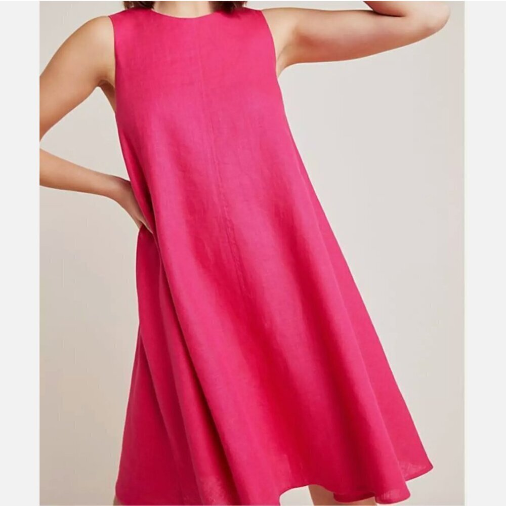 Anthropologie Maeve Melbourne Pink 100% Linen Summer Swing Dress Size Small
